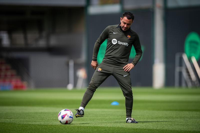 Xavi Hernández during a FC Barcelona training session on May 24, 2024 minutes before being sacked as head coach