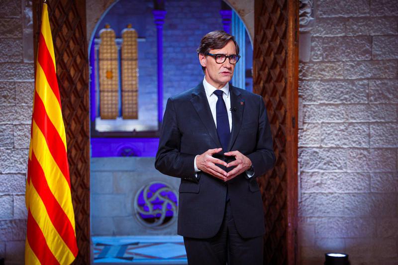 Catalan president Salvador Illa during his speech on the eve of Catalonia's National Day on September 10, 2025