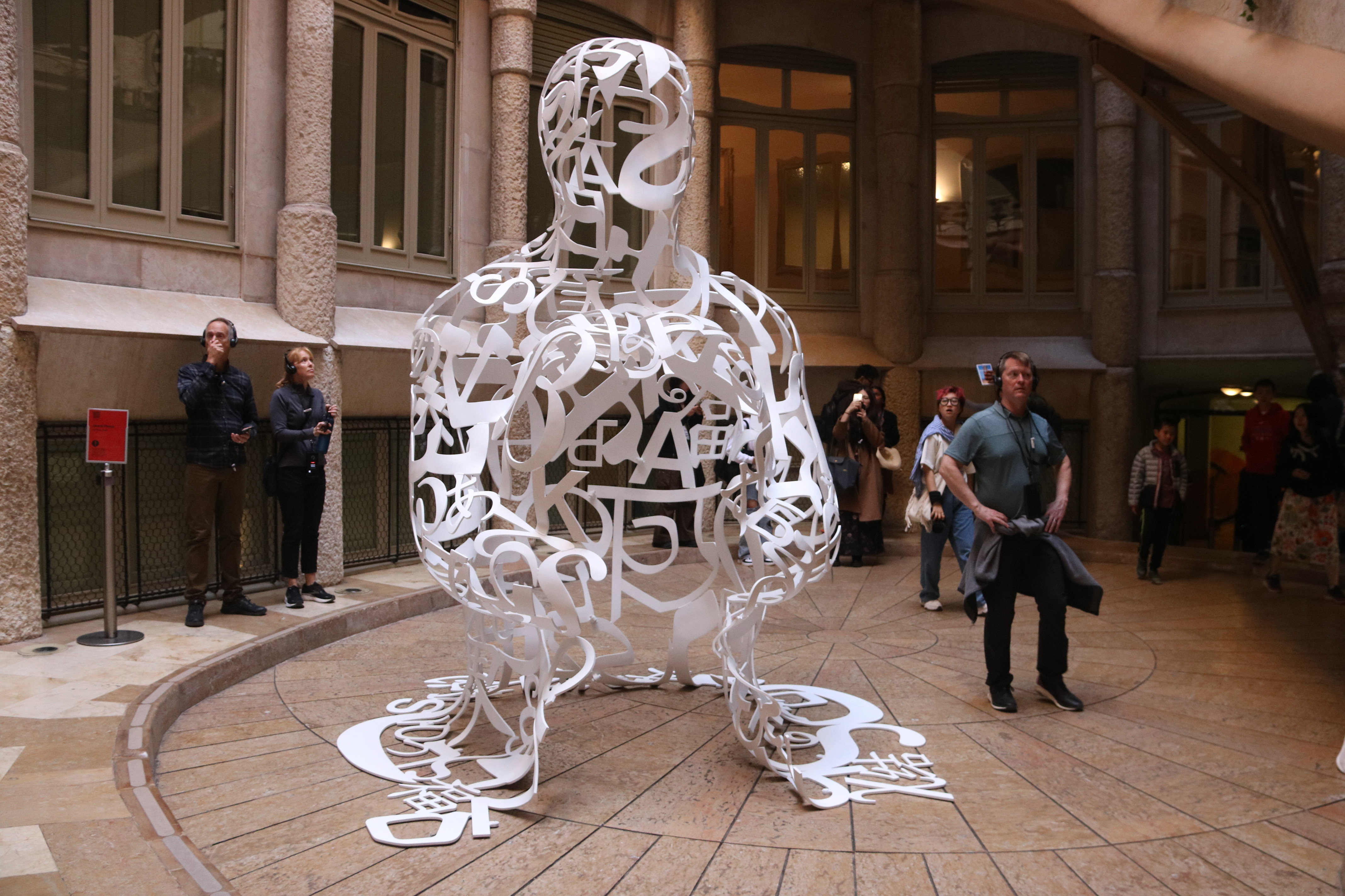 One of Jaume Plensa's statues located in one of the courtyards of Antoni Gaudí's 'La Pedrera'