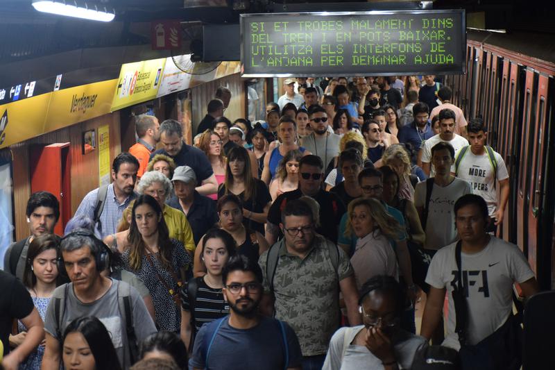 Barcelona L4 metro line commuters during the first day of summer disruptions on June 26, 2023