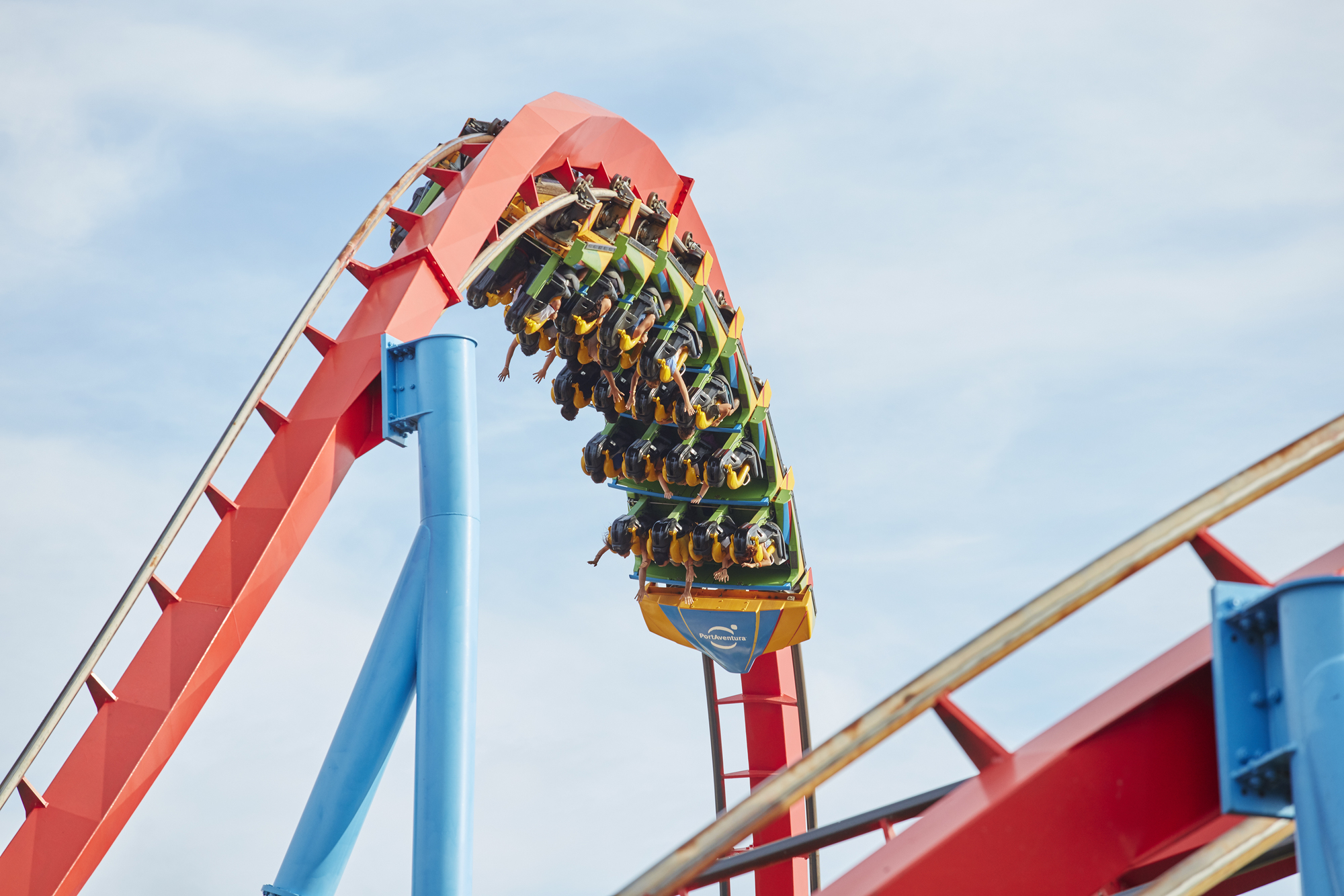 A close-up of the PortAventura roller coaster, Dragon Khan