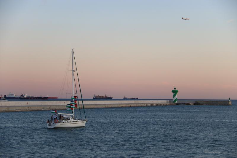 A ship from the Global Sumud Flotilla leaves the port of Barcelona carrying humanitarian aid