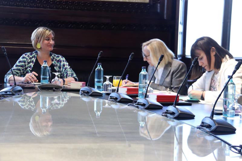 Acting parliament speaker Alba Vergés, left, photographed during a parliament bureau meeting with other members of the board