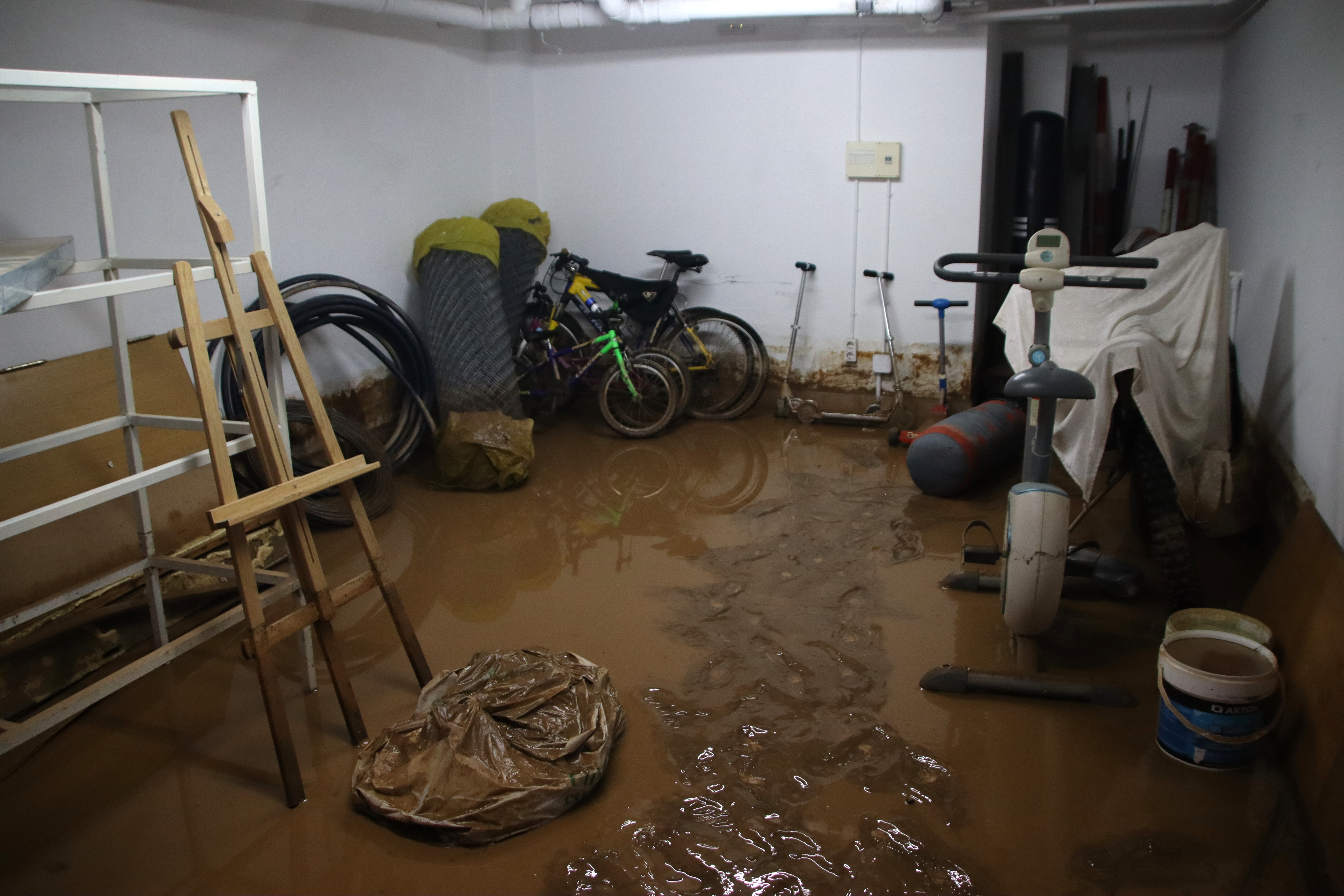 A warehouse flooded after severe rain on October 13, 2025 in La Ràpita, in the south of Catalonia