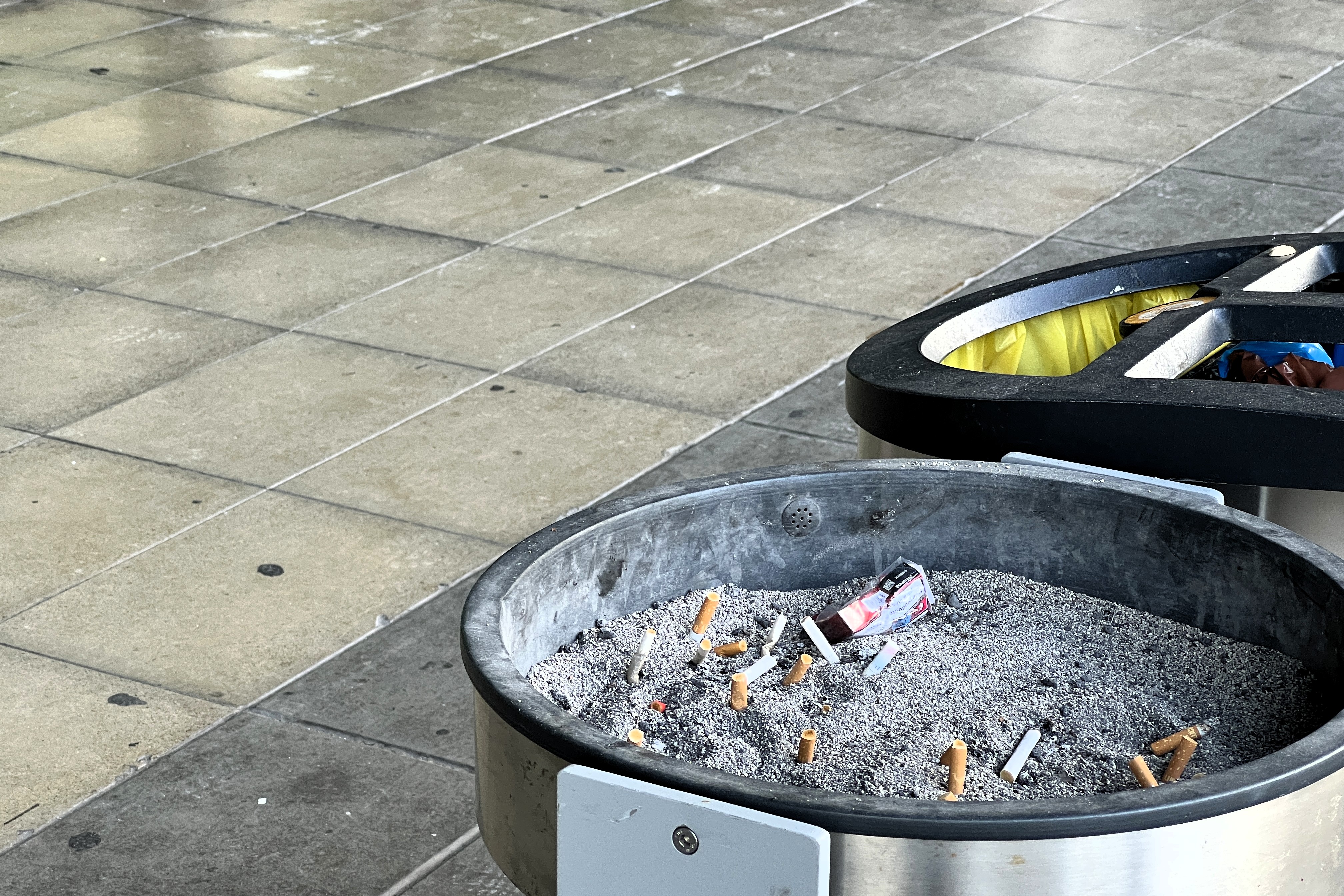 Used cigarettes in a bin