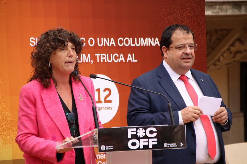 Minister Teresa Jordà and Joan Ignasi Elena at the launch of the 'Foc Off' forest fire awareness campaign