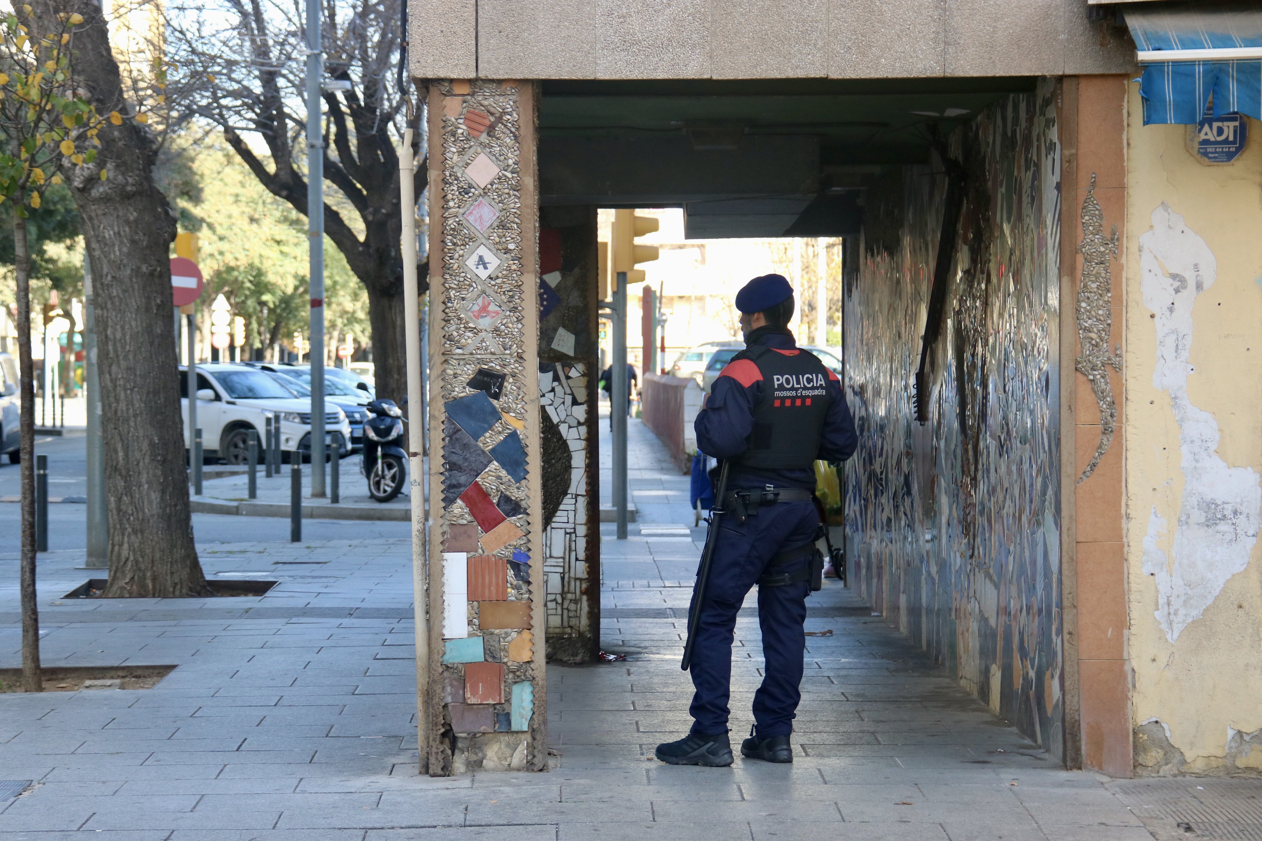 Catalan police officer near the scene of the shooting