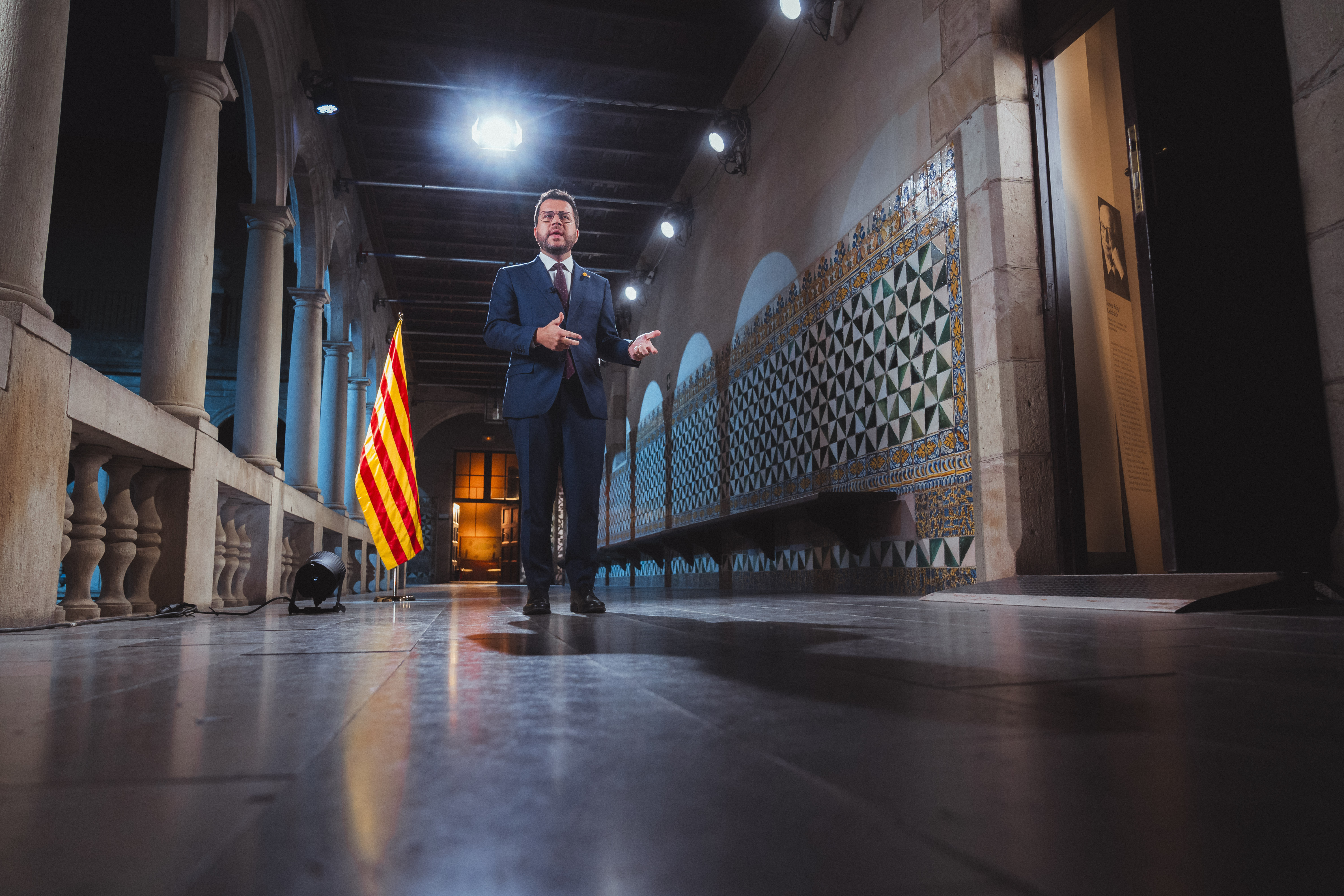 Catalan president Pere Aragonès during his speech the night before Catalonia's National Day on September 10, 2023