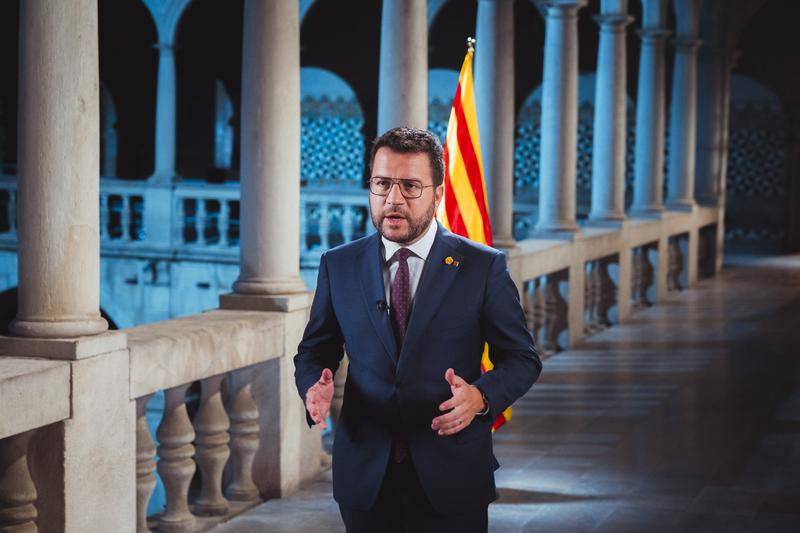 The Catalan president, Pere Aragonès, during a speech the night before Catalonia's National Day on September 10, 2023