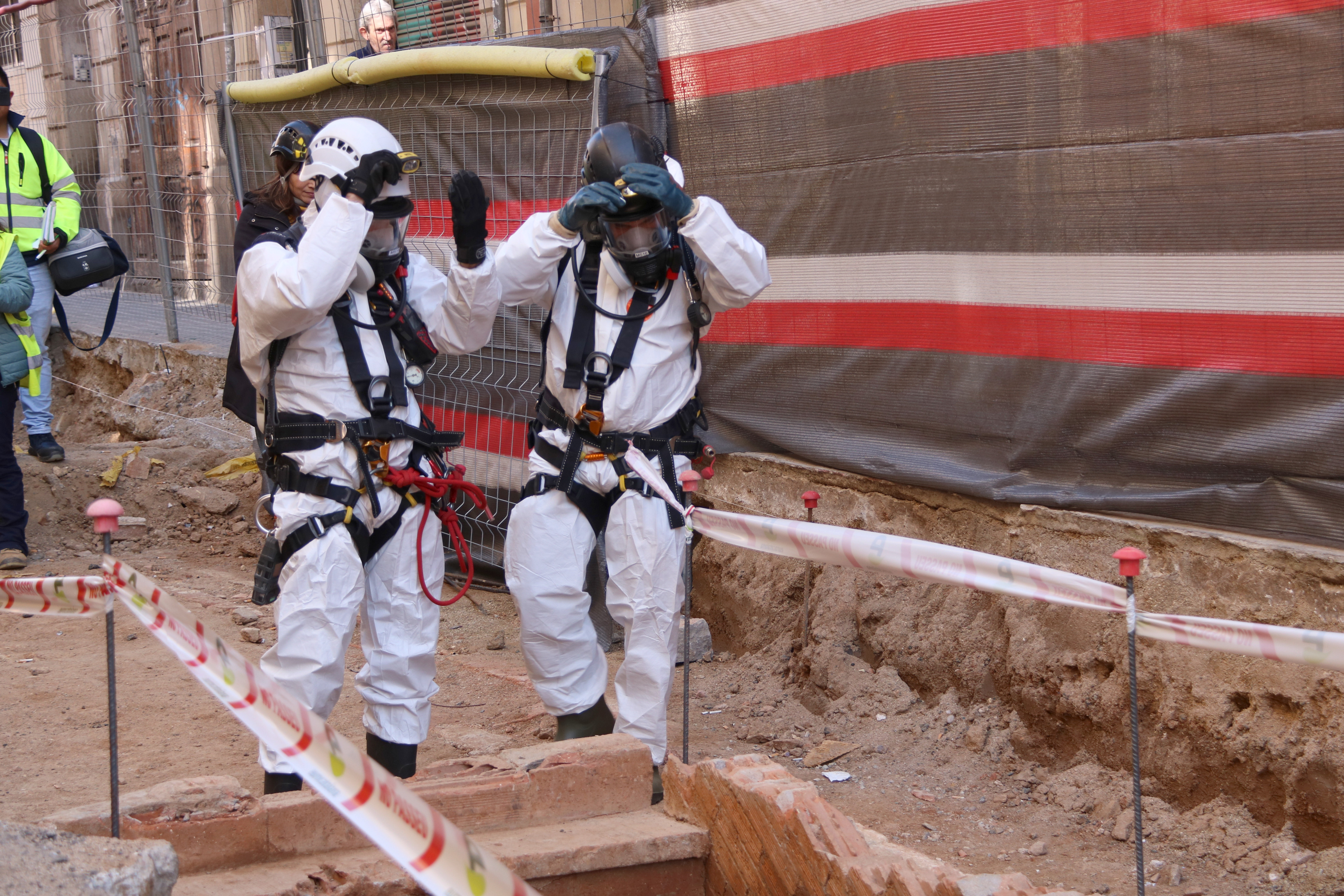 Officers from the Subsoil Unit descend into the air-raid shelter