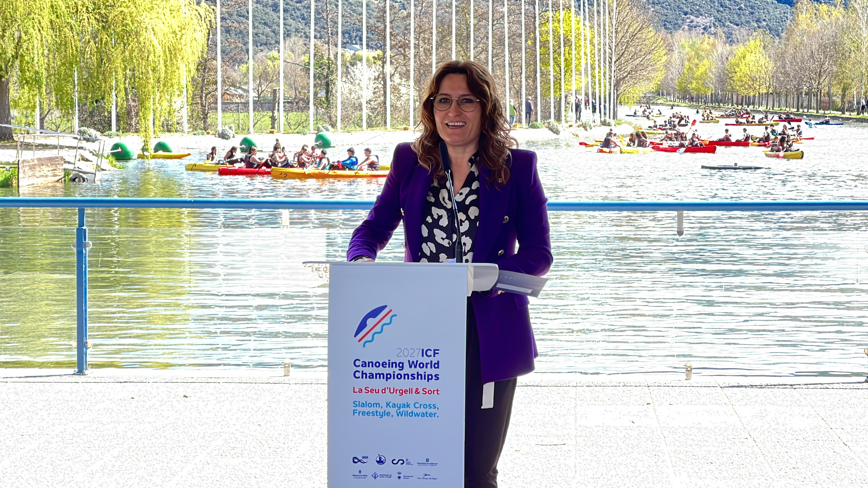 Presidency minister Laura Vilagrà during a press conference announcing the joint 2027 ICF Canoeing World Championships on April 3, 2023