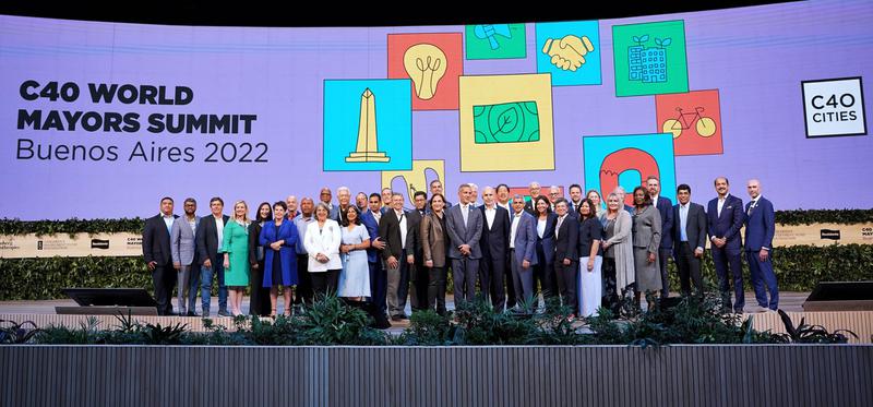 World leaders pose for a photograph at the C40 World Mayors Summit in Buenos Aires, October 2022