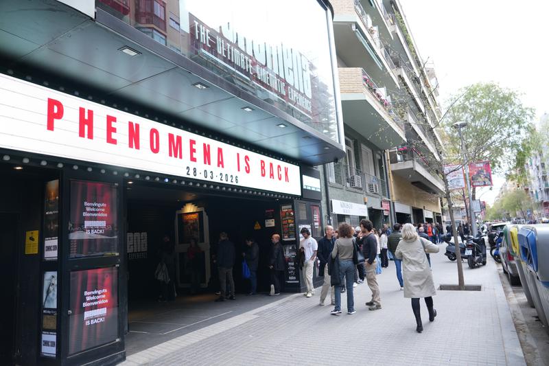The Phenomena movie theaters in Barcelona after the renovation with a line of people waiting to get in