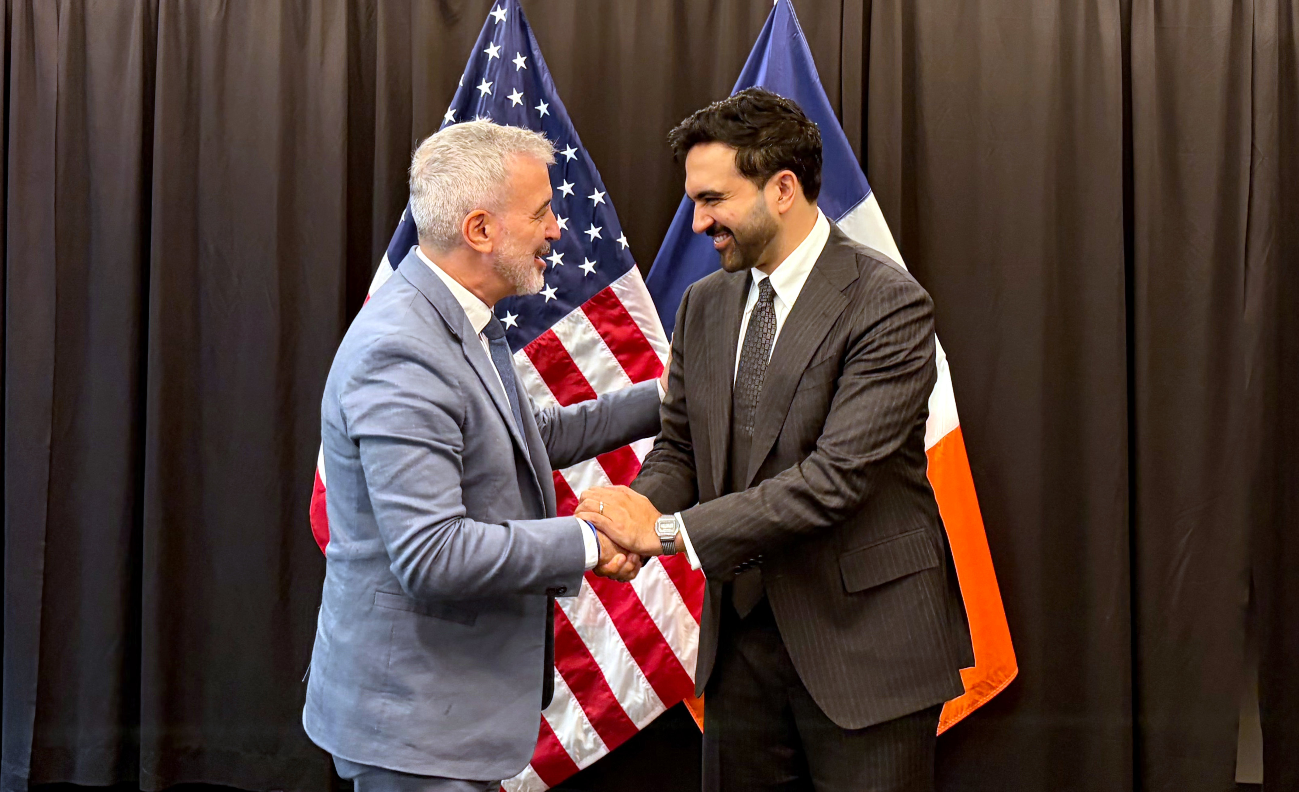 Barcelona Mayor Jaume Collboni and New York Mayor Zohran Mamdani during their bilateral meeting at the Urban20 summit