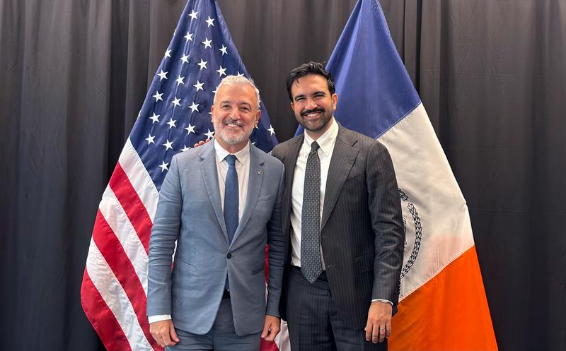 Barcelona Mayor Jaume Collboni and New York Mayor Zohran Mamdani during their bilateral meeting at the Urban20 summit