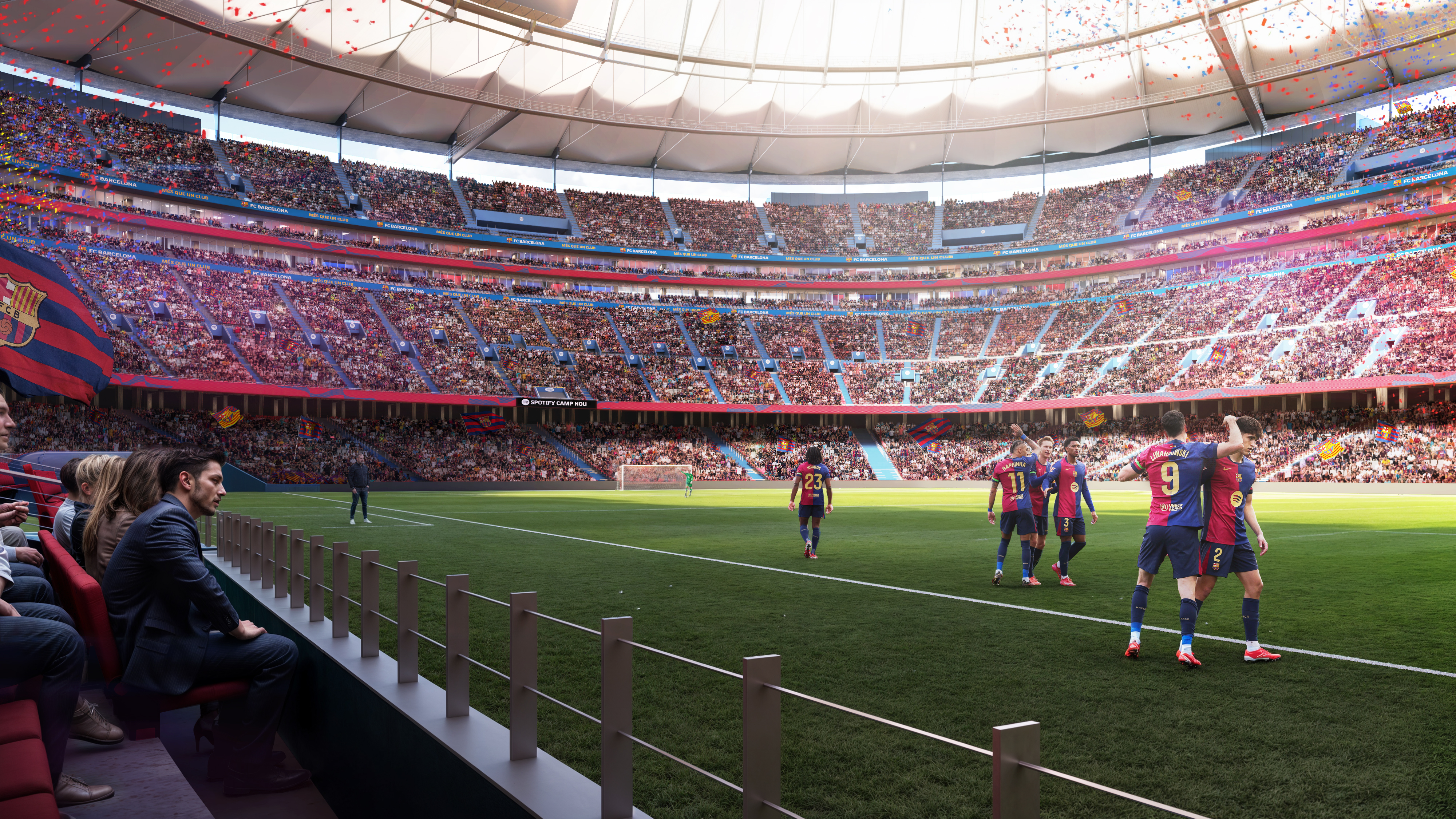 Virtual image of FC Barcelona's future Spotify Camp Nou with players playing a game