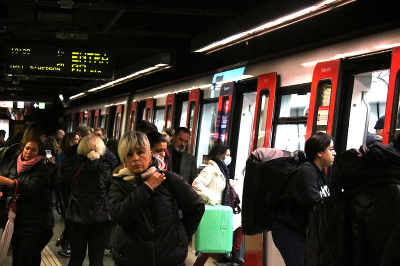 Metro users at Barcelona's Sants station