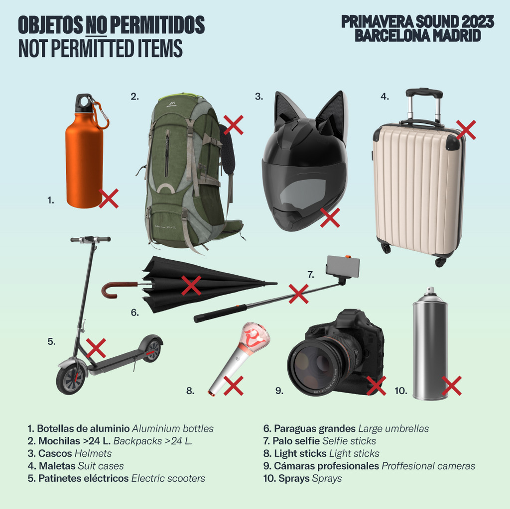 Not permitted items at 2023 Primavera Sound