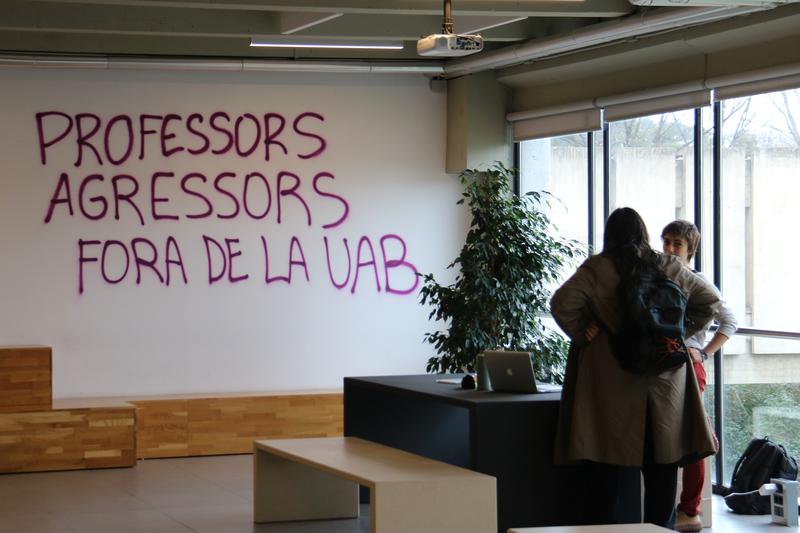 "Abusive professors out of the UAB" spraypainted on a wall in the university's science department