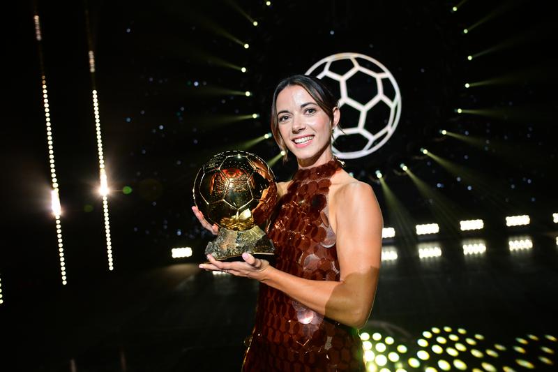 FC Barcelona player Aitana Bonmatí holds her third consecutive Ballon d'Or, after a ceremony in Paris on September 22, 2025