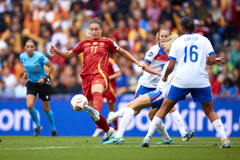 England and Spain battle for possession during the Euro 2025 final