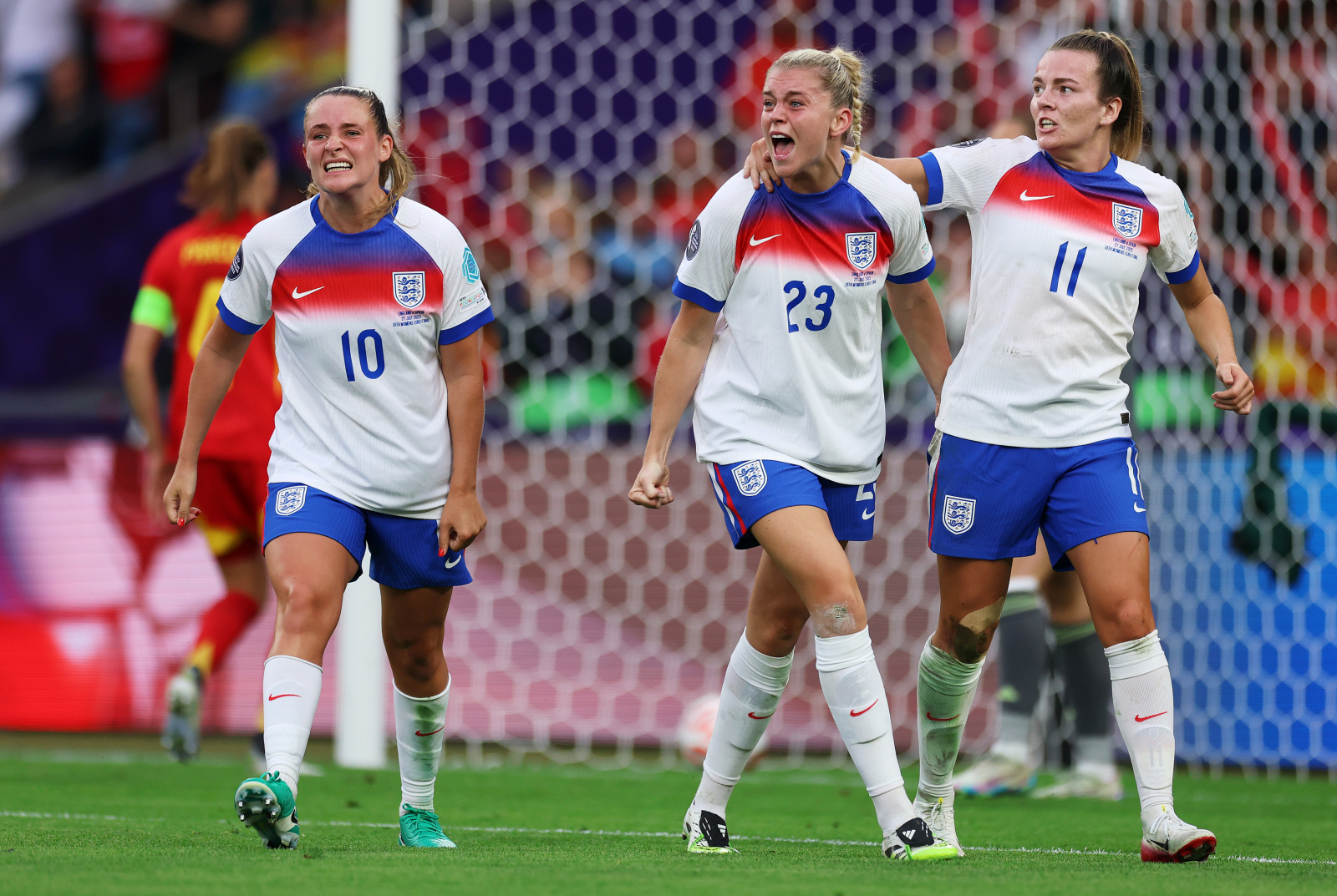 Alessia Russo of England celebrates scoring her team's first goal during the UEFA Women’s EURO 2025 Final match between England and Spain at St. Jakob-Park in Basel, Switzerland. (Photo by Maja Hitij – UEFA/UEFA via Getty Images)