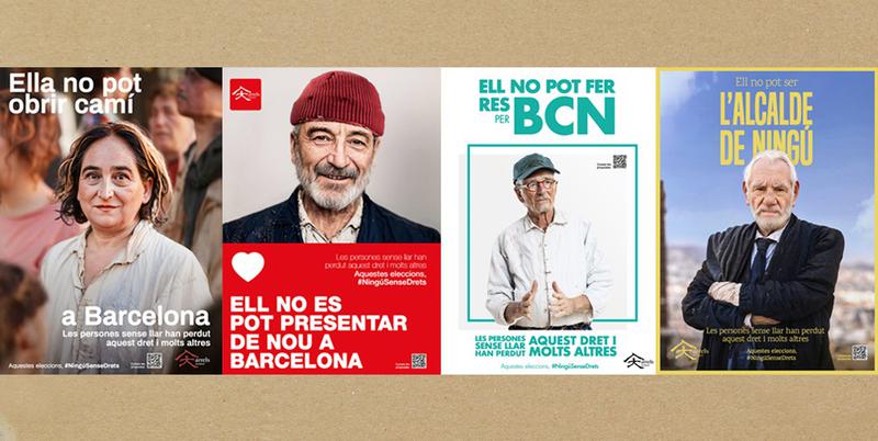 Arrels Foundation transformed Barcelona mayor candidates Ada Colau, Jaume Collboni, Xavier Trias, and Ernest Maragall into homeless people