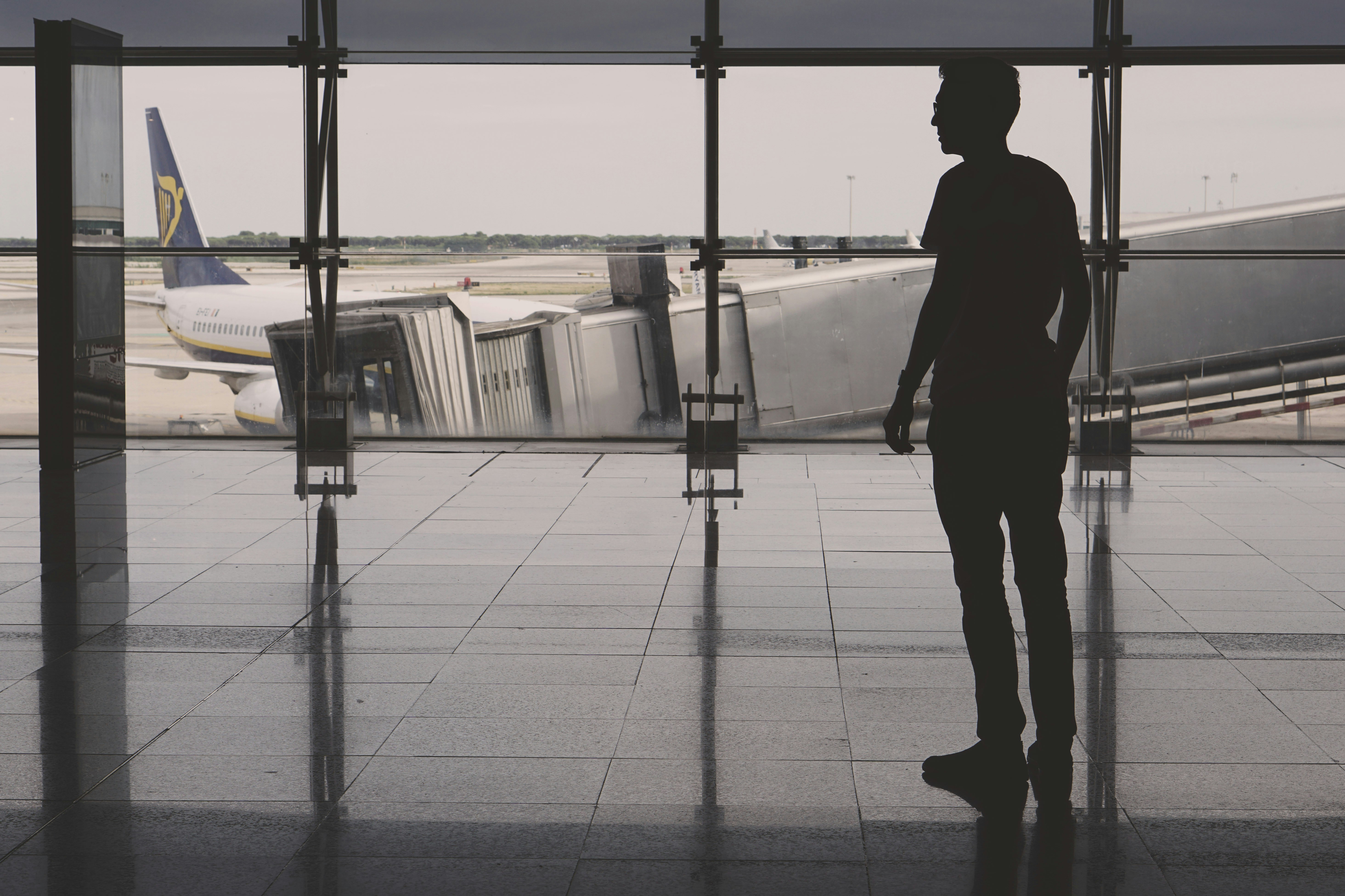 The Barcelona airport with a Ryanair plane