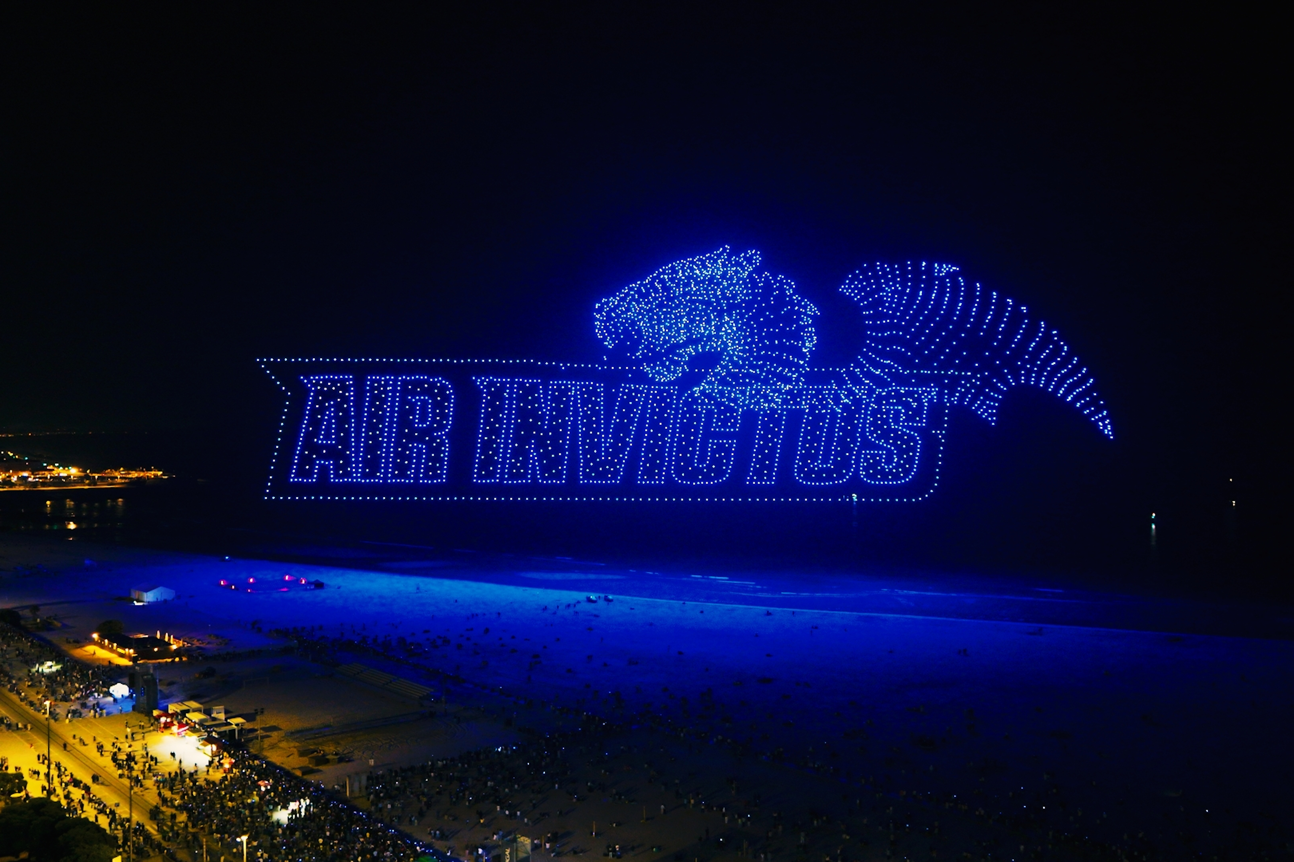 The Flock Drone Art show depicting the words 'Air invictus' with drones