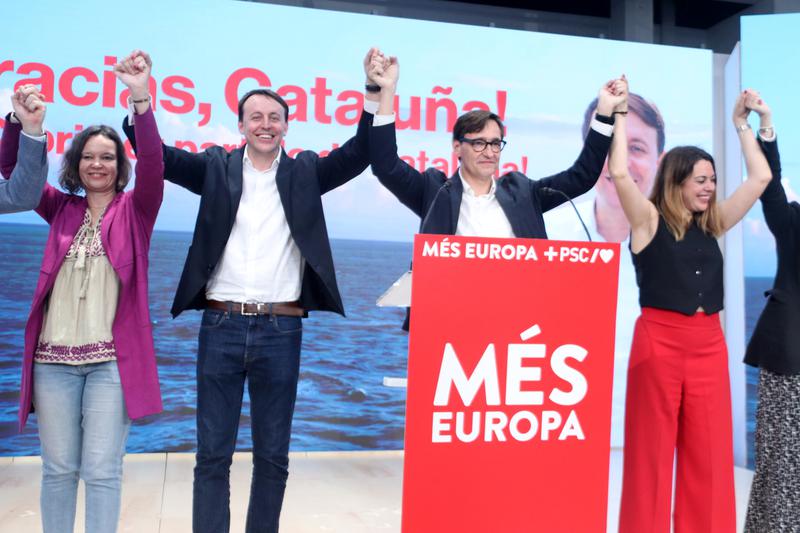 Socialist leaders in Catalonia celebrate their victory in the June 9 EU elections