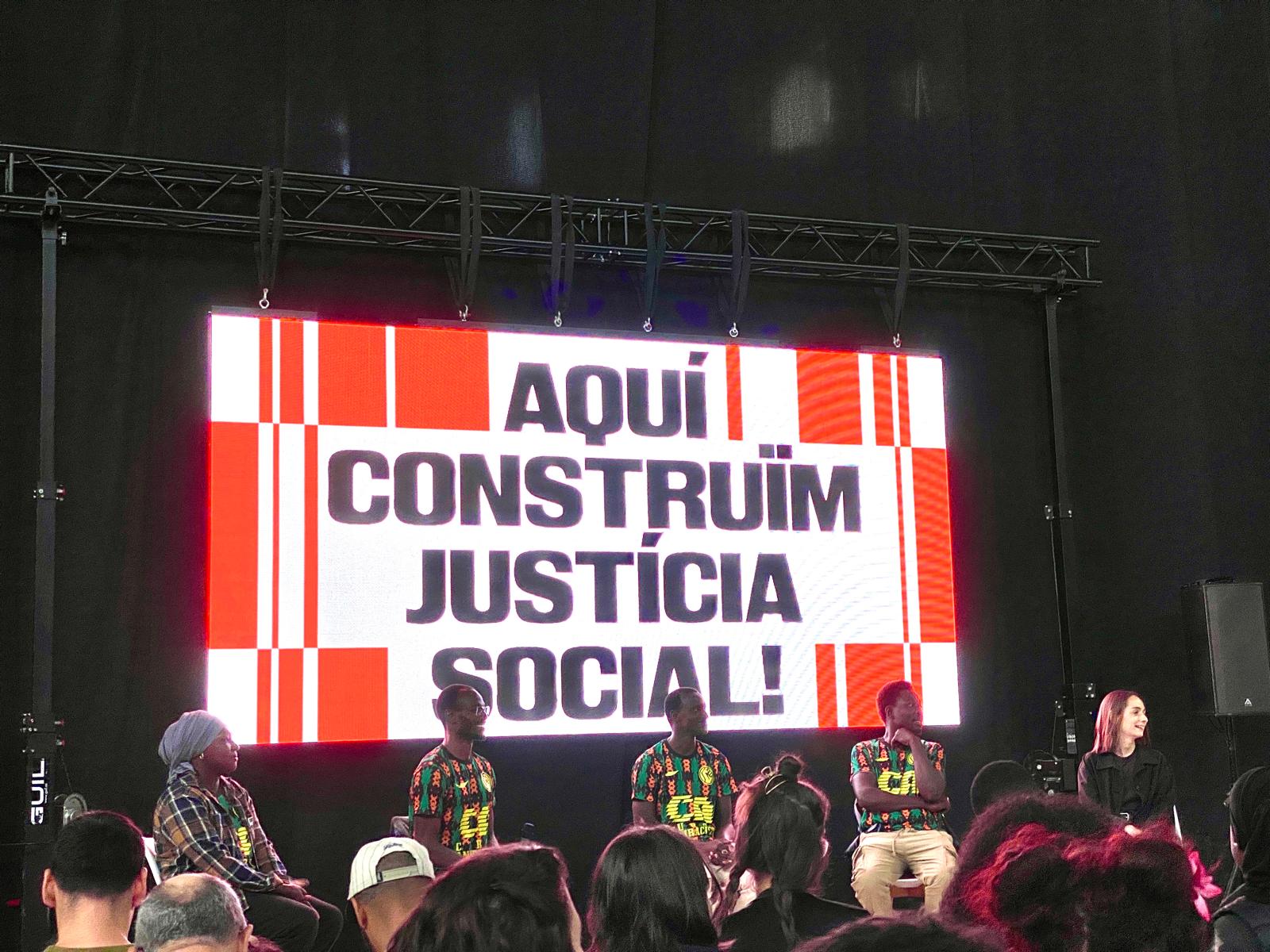 Top Manta's spokespersons and president at the press conference on Wednesday - "Here we build social justice"