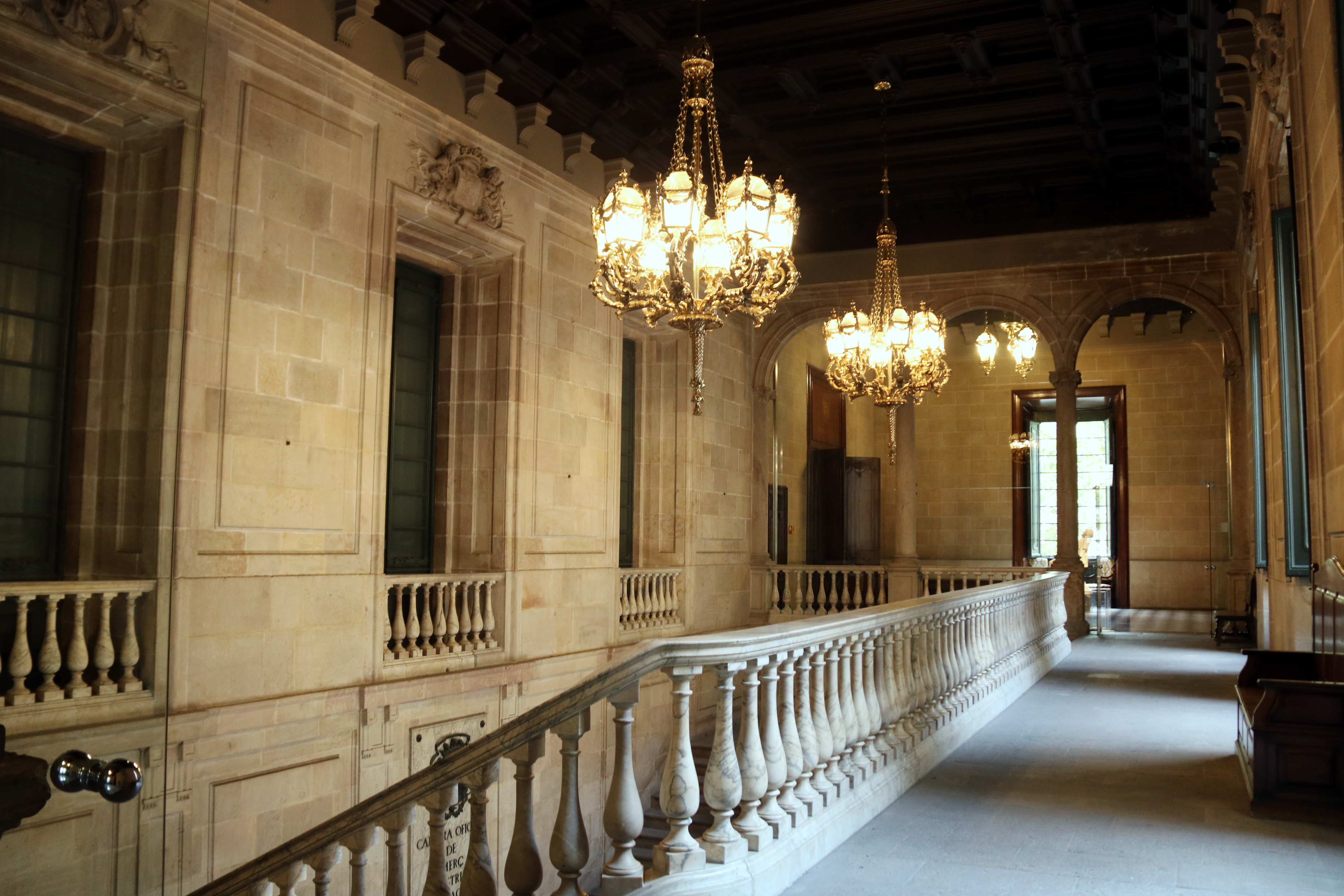 The stairs that connect the first and second floors of the Llotja de Mar in Barcelona.