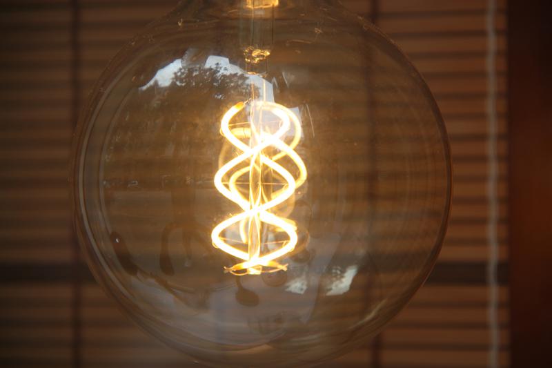 A lit lightbulb in an shop in Barcelona