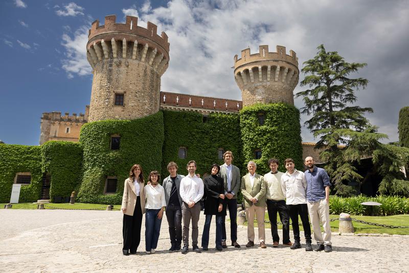 The director of the Peralada festival, Oriol Aguilà, with some of the artists who are part of the 2025 summer program