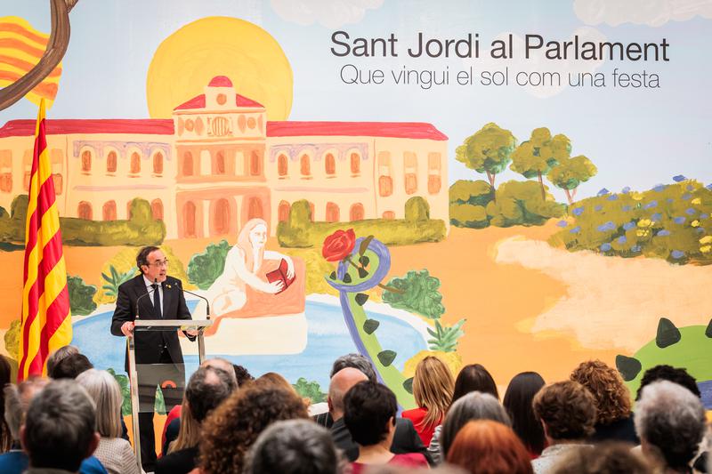 Clementina Arderiu, Joan Alcover, Josep Maria Castellet, Blai Bonet i Jaume I centren el Sant Jordi del Parlament