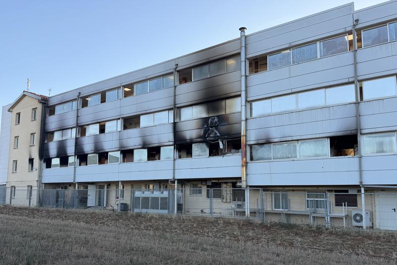 The care home facade, damaged by fire and smoke