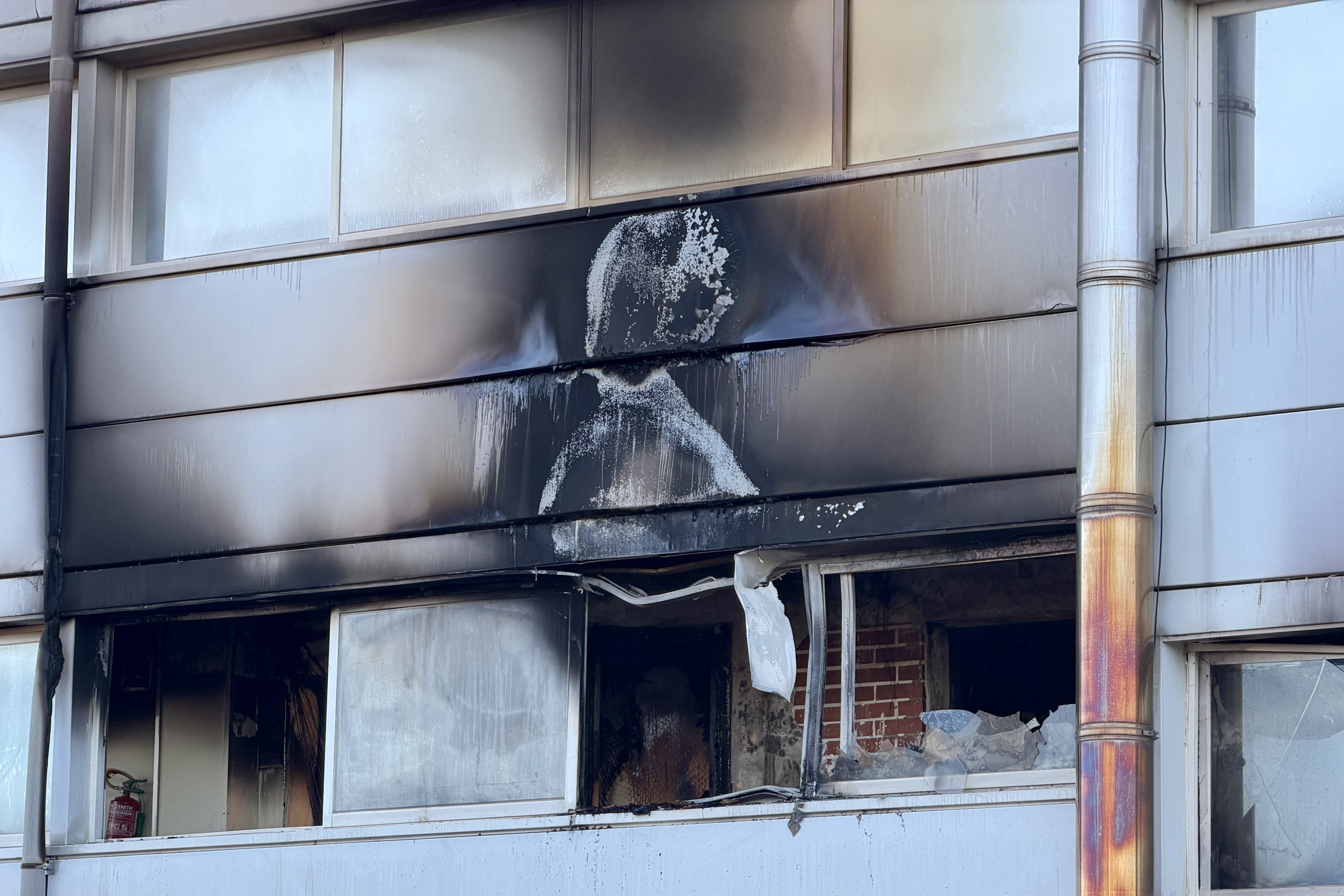 The care home facade, damaged by fire and smoke