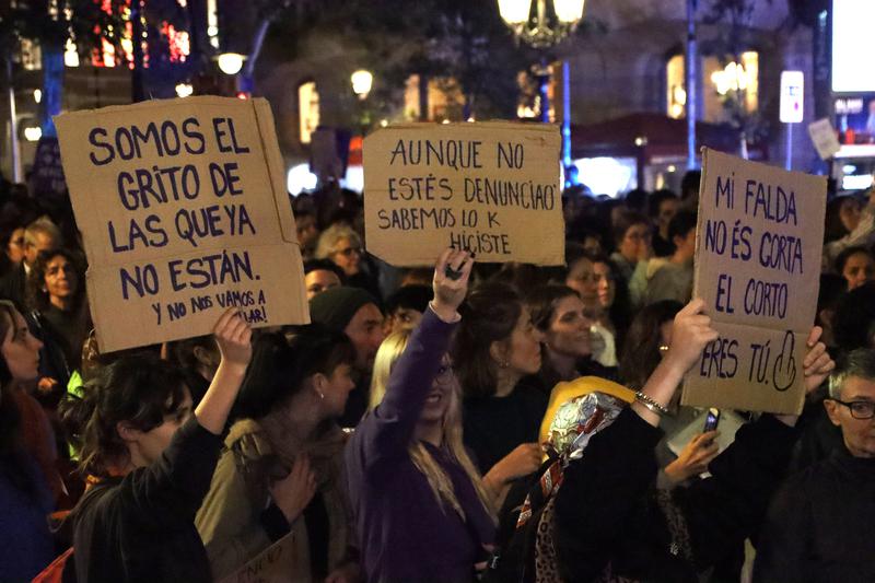 Demonstrators rally on the International Day for the Elimination of Violence Against Women on November 25. 