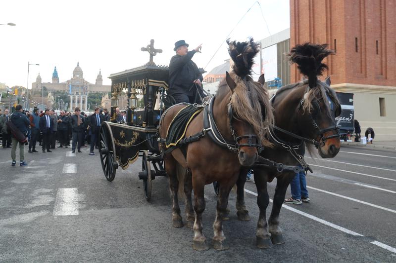 Private hire vehicle drivers hold a mock funeral for their sector in Barcelona, February 6, 2023