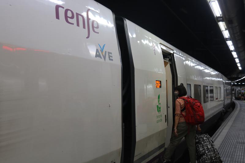 A high-speed AVE train at Barcelona's Sants station