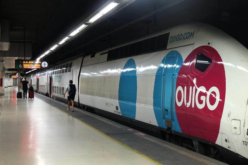 An Ouigo high-speed train at Barcelona Sants train station