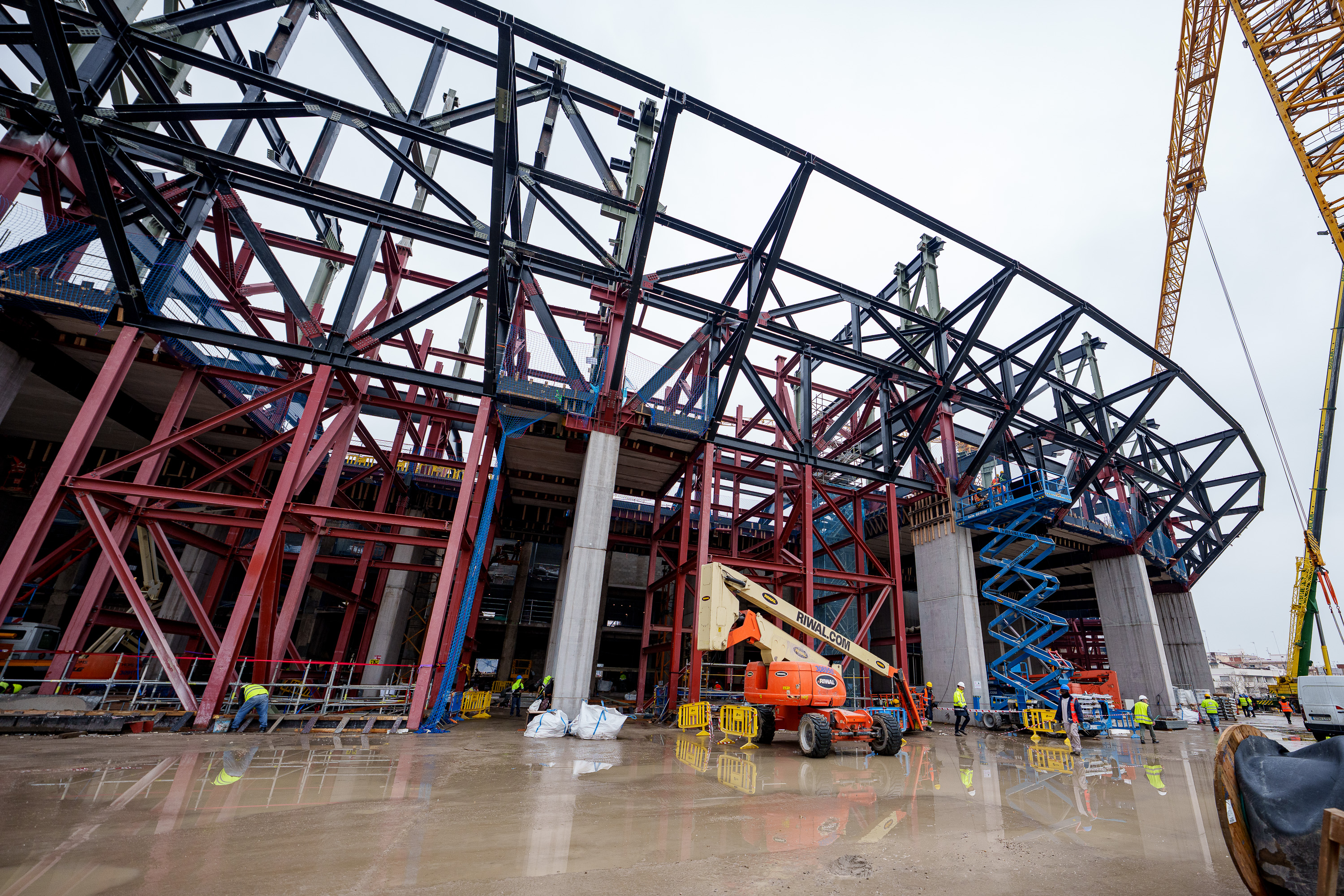 Structure of the third stand at FC Barcelona's Spotify Camp Nou during construction work in early March 2025