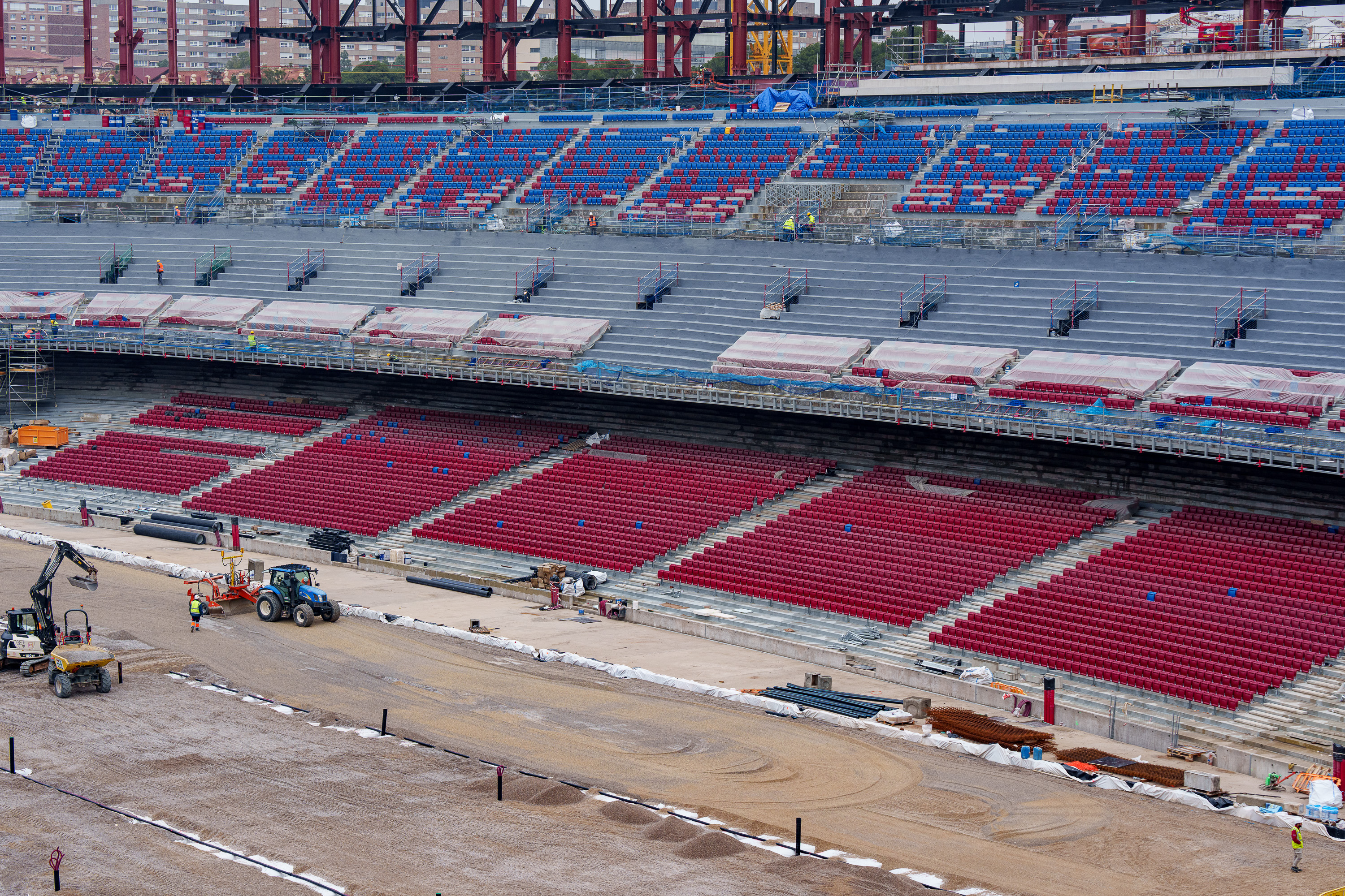 FC Barcelona's Spotify Camp Nou with thousands of seats installed during the stadium's construction in early March