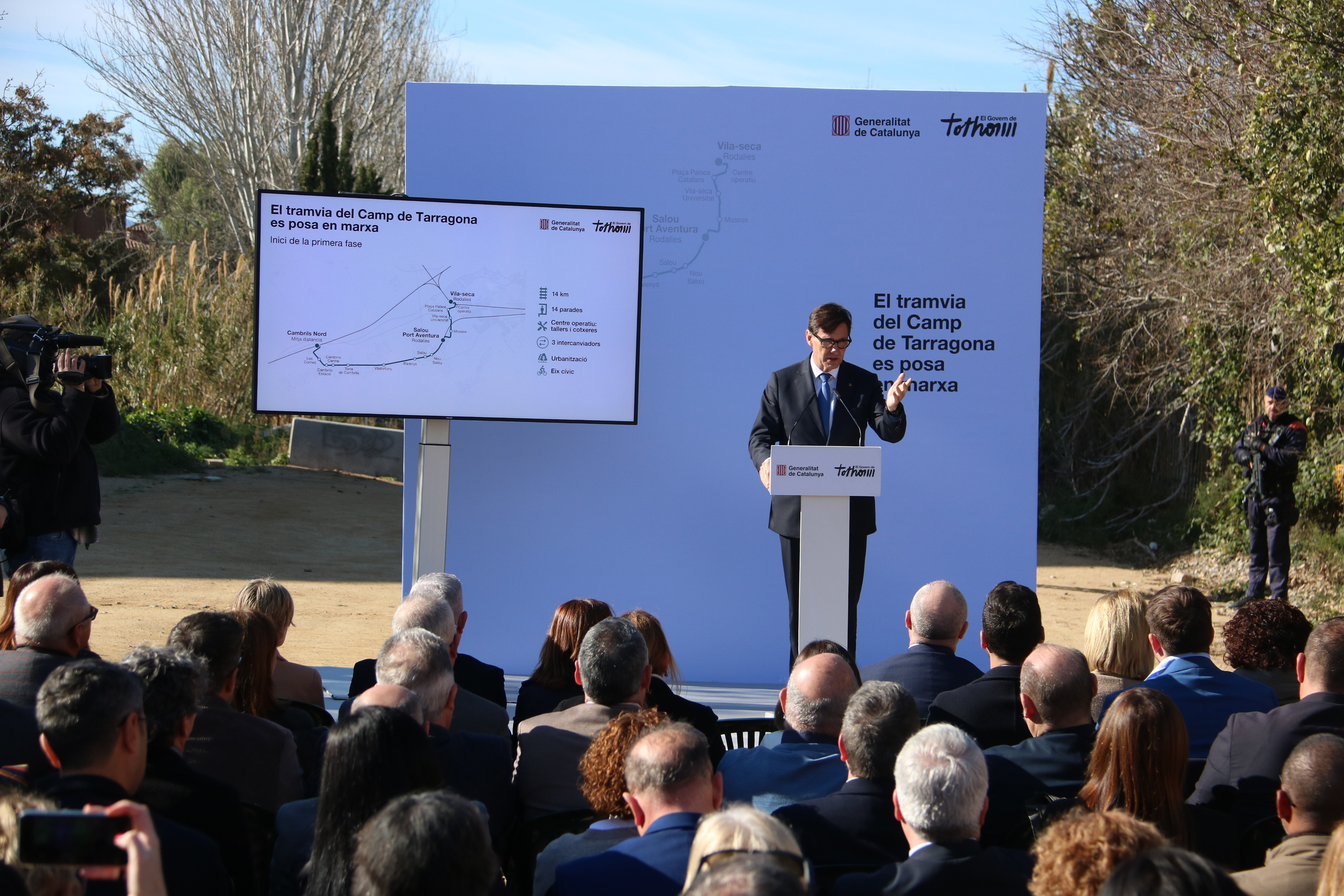 Catalan president Salvador Illa during a press conference announcing the launch of the tender of the TramCamp in Cambrils