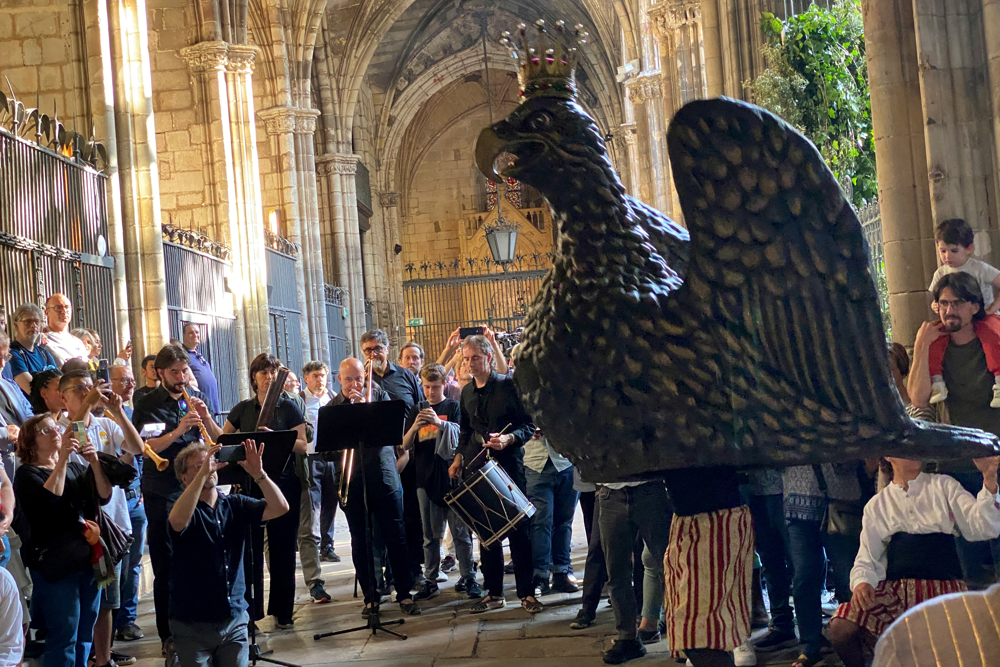 Barcelona's Eagle dances during the 'Ou com balla' tradition in the Barcelona Cathedral on May 29, 2024