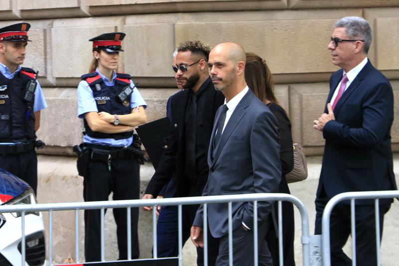 Football player Neymar Jr arrives at Barcelona's provincial court ahead of a transfer fraud trial on October 17, 2022