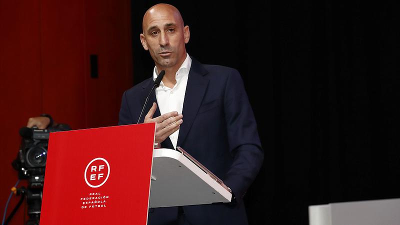 Luis Rubiales during a speech on August 25, 2023 after the Jenni Hermoso scandal during the World Cup final ceremony