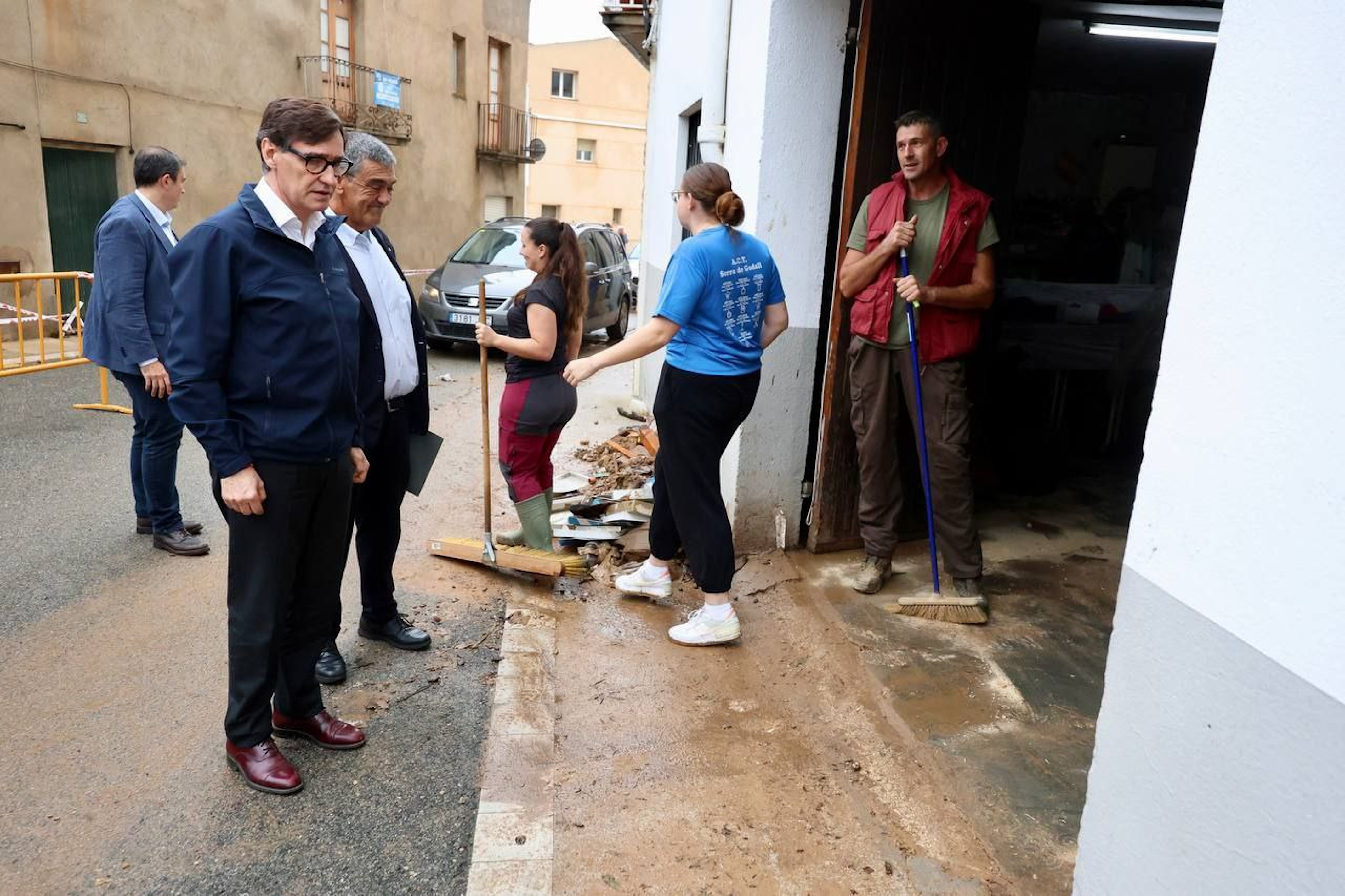 Catalan president Salvador Illa visiting one of the affected towns
