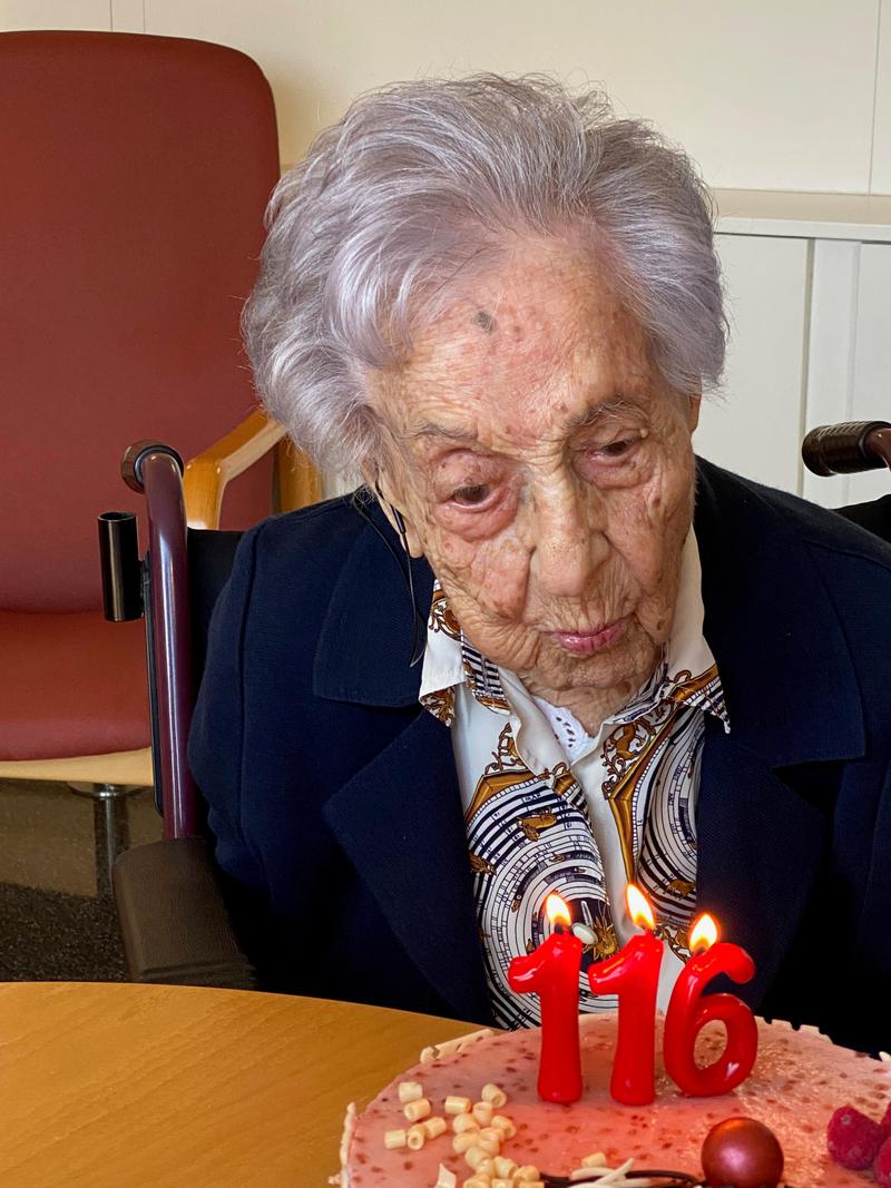 Maria Branyas celebrating her 116th birthday on March 4, 2023