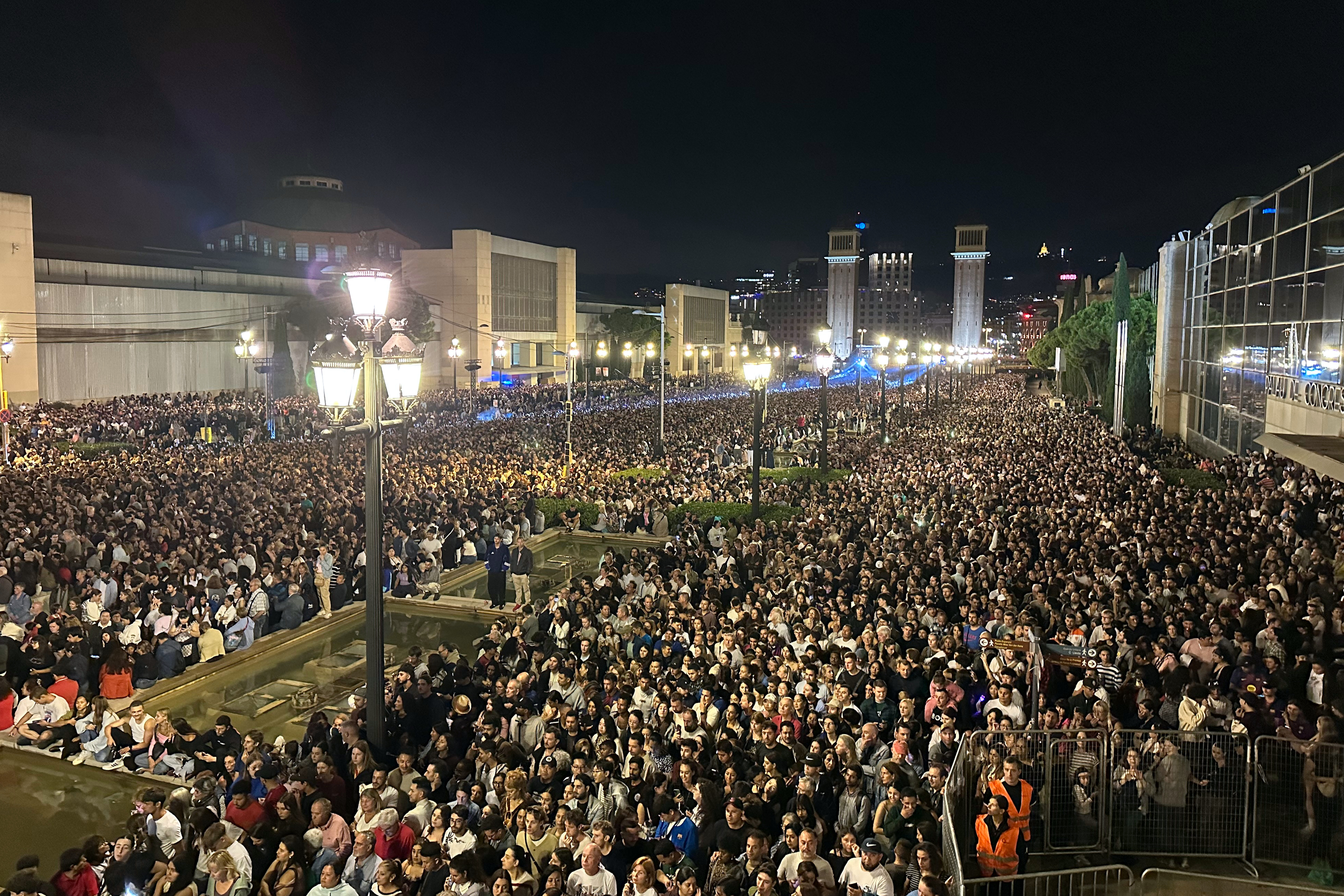 The crowd fills Maria Cristina Avenue during the Piromusical of La Mercè